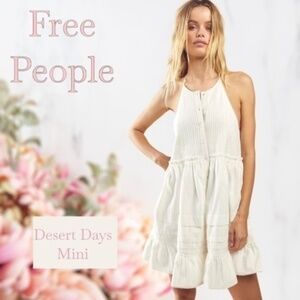 FREE PEOPLE Desert Days Halter Neck Button Front Open/Tie Back MiniDress NWT/LG